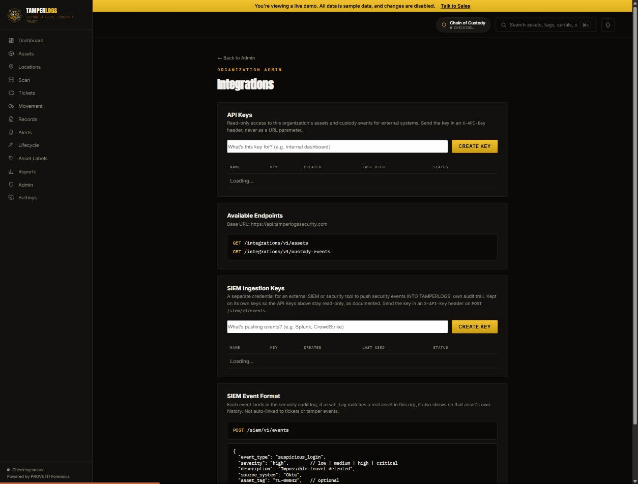 Walkthrough: the Integrations page and the Create API Key form